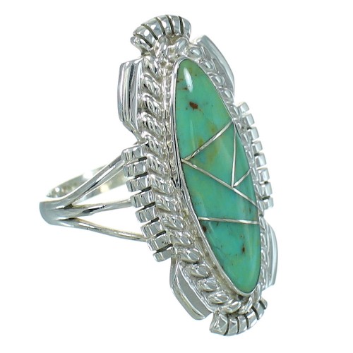 Turquoise Inlay Sterling Silver Southwest Jewelry Ring Size 8 RX87057