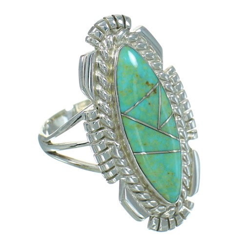 Turquoise Inlay And Sterling Silver Southwest Jewelry Ring Size 5-1/2 RX87066