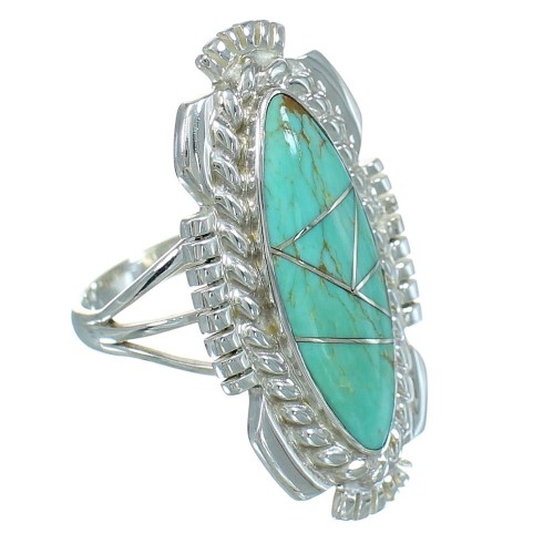 Turquoise Inlay Authentic Sterling Silver Ring Size 6-3/4 RX87104