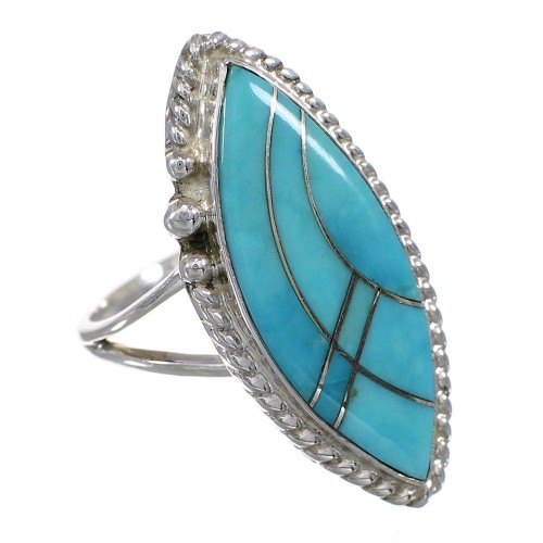 Turquoise Inlay Sterling Silver Southwest Ring Size 7-3/4 FX93580