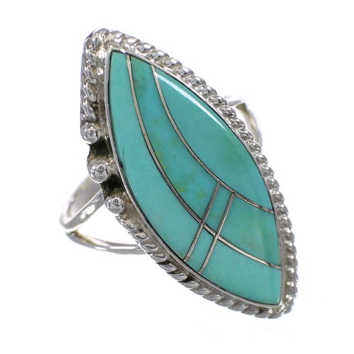 Southwestern Authentic Sterling Silver Jewelry Turquoise Inlay Ring Size 7-1/4 AX88004