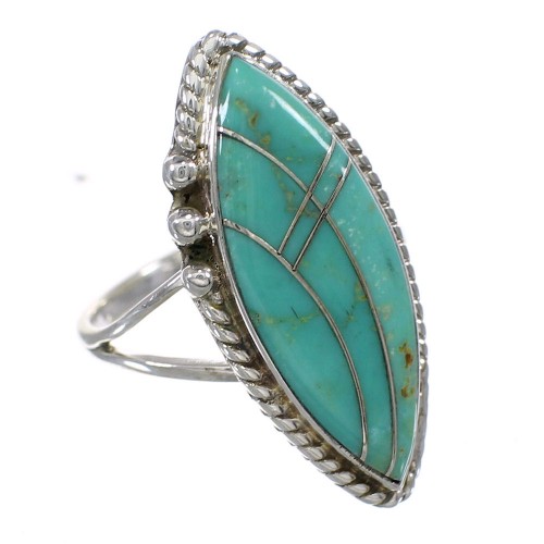 Silver Turquoise Inlay Southwestern Ring Size 7-3/4 AX88619