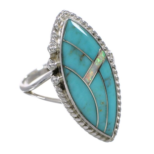 Turquoise Opal And Genuine Sterling Silver Southwestern Ring Size 5-1/4 YX87910