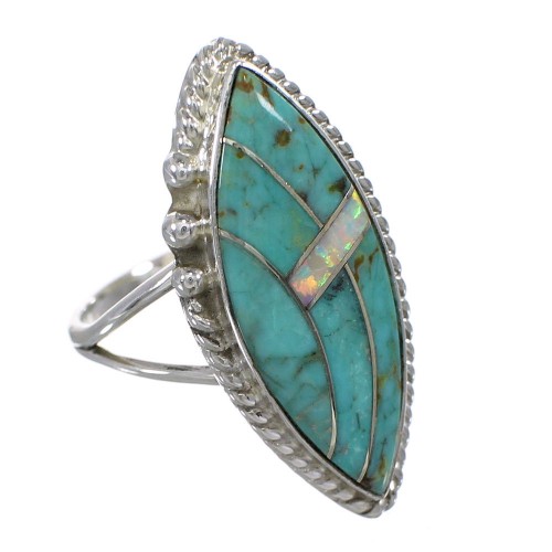 Silver Turquoise And Opal Southwestern Ring Size 5-3/4 YX87923