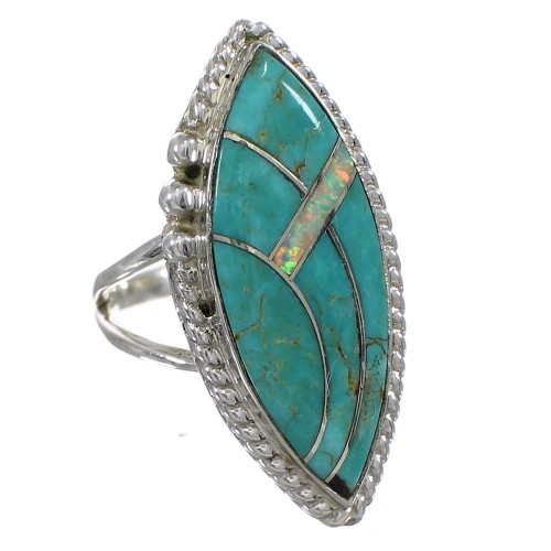 Silver Opal And Turquoise Southwestern Ring Size 4-3/4 YX88820