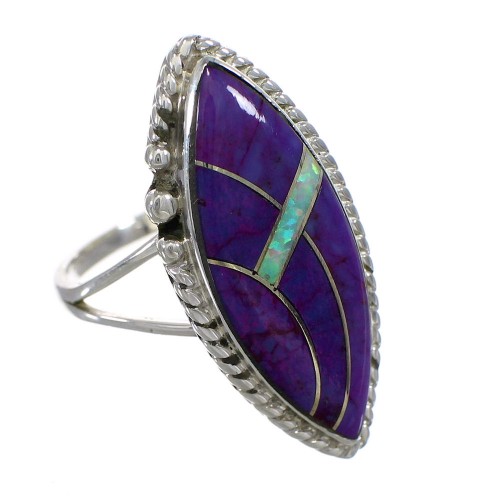 Magenta Turquoise And Opal Inlay Sterling Silver Ring Size 5-1/4 AX87812