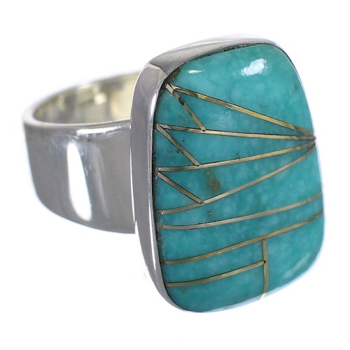 Turquoise Inlay Sterling Silver Ring Size 6-1/2 AX88015