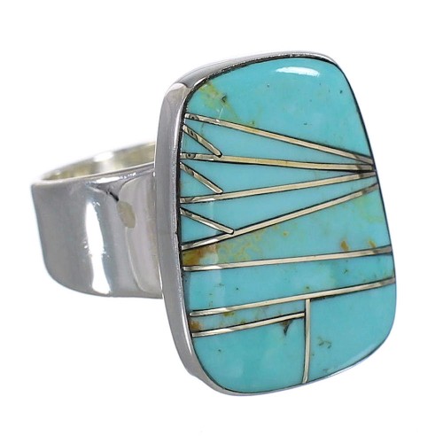 Turquoise Inlay Genuine Sterling Silver Southwestern Ring Size 5 AX88022