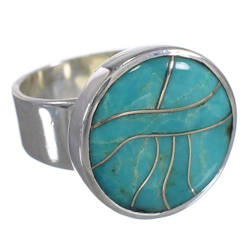 Southwestern Turquoise Silver Ring Size 6 AX88058