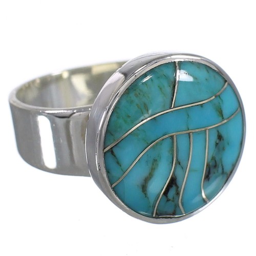 Southwestern Turquoise Silver Jewelry Ring Size 7-1/2 AX88060