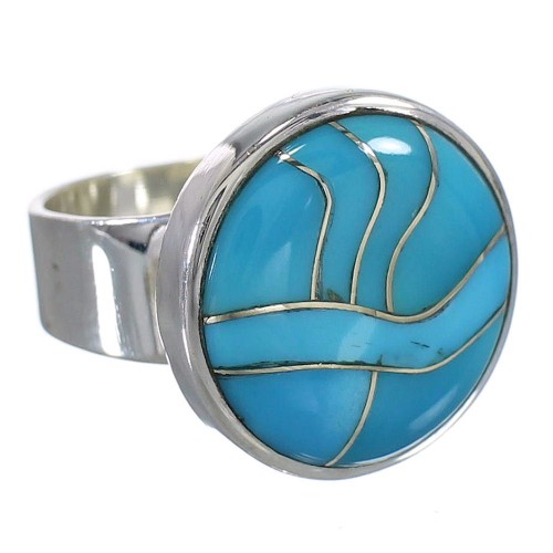 Turquoise Inlay Southwestern Genuine Sterling Silver Jewelry Ring Size 5-1/4 AX88073