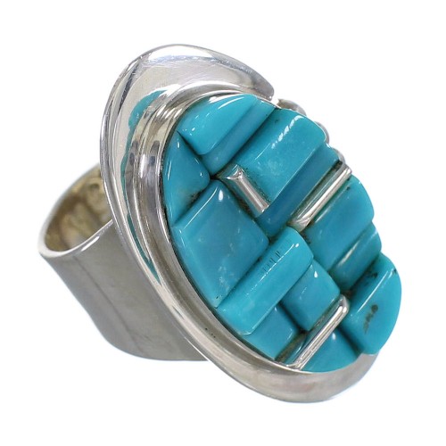 Silver Turquoise Inlay Ring Size 5-1/2 AX88090