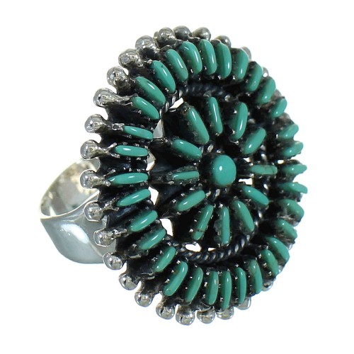 Southwestern Genuine Sterling Silver Turquoise Needlepoint Ring Size 7-3/4 QX87077