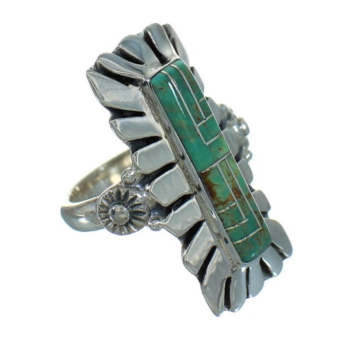 Turquoise Inlay Southwest Silver Ring Size 5 AX89347