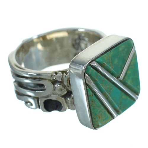 Turquoise Inlay Sterling Silver Southwestern Ring Size 8-1/4 AX89355