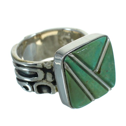 Turquoise Inlay Genuine Sterling Silver Southwestern Jewelry Ring Size 7 AX89364