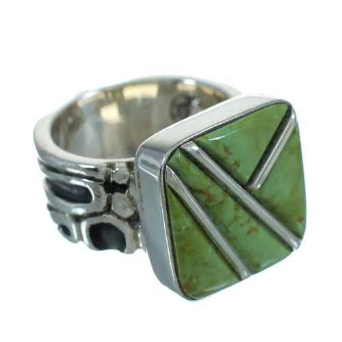 Southwestern Turquoise Inlay Silver Jewelry Ring Size 6-1/4 AX89383