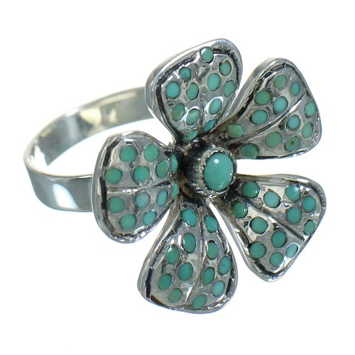 Turquoise Inlay Southwest Flower Sterling Silver Ring Size 7-3/4 RX88030