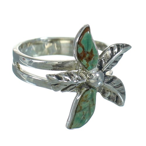 Southwest Sterling Silver Flower Turquoise Ring Size 7-1/2 RX88070