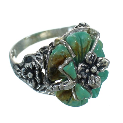 Southwest Turquoise Sterling Silver Flower Dragonfly Ring Size 4-3/4 RX88088