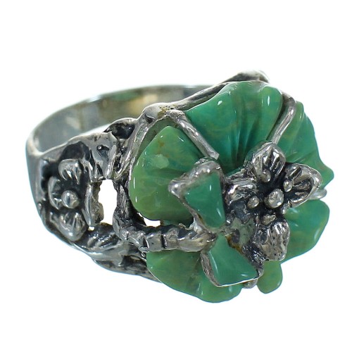 Turquoise Flower And Dragonfly Sterling Silver Ring Size 4-3/4 RX88093