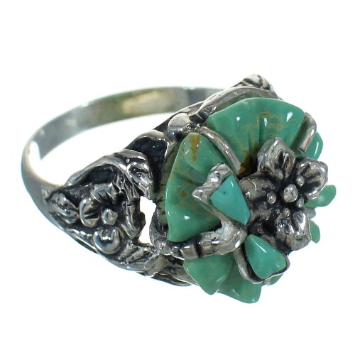 Turquoise And Sterling Silver Dragonfly And Flower Ring Size 8 RX88099