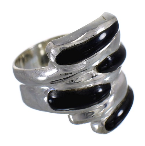 Jet And Authentic Sterling Silver Southwestern Jewelry Ring Size 6-1/4 RX88367