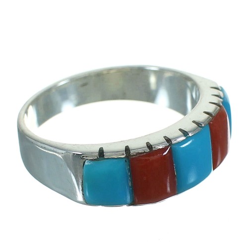 Coral And Turquoise Genuine Sterling Silver Southwest Ring Size 6 AX87563