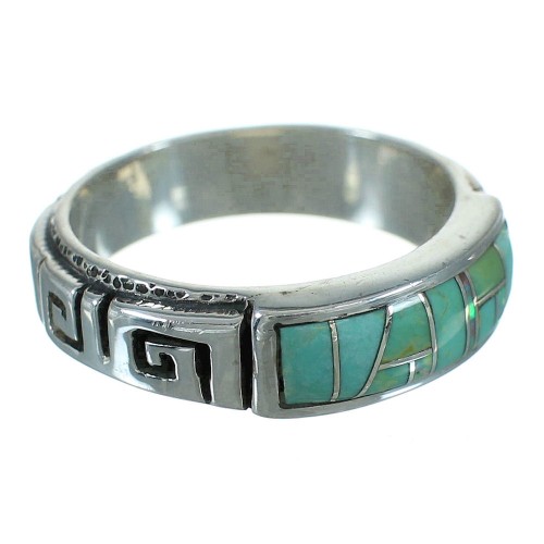 Turquoise And Opal Inlay Sterling Silver Water Wave Jewelry Ring Size 7-1/2 AX87610