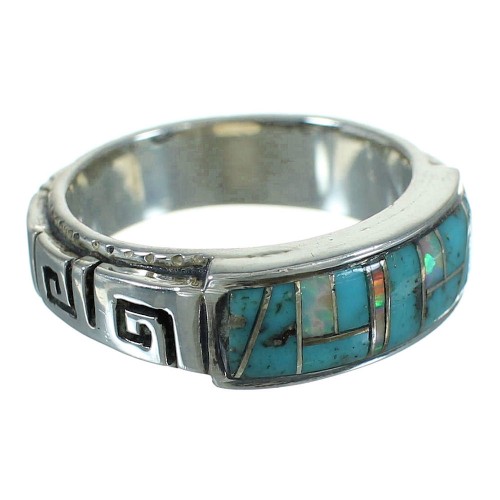 Opal And Turquoise Inlay Silver Water Wave Southwest Ring Size 5-3/4 AX87623
