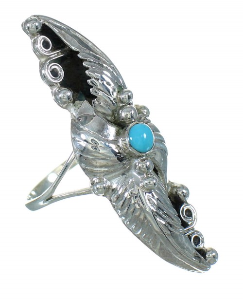 Silver And Turquoise Scalloped Leaf Ring Size 7-1/4 YX89516