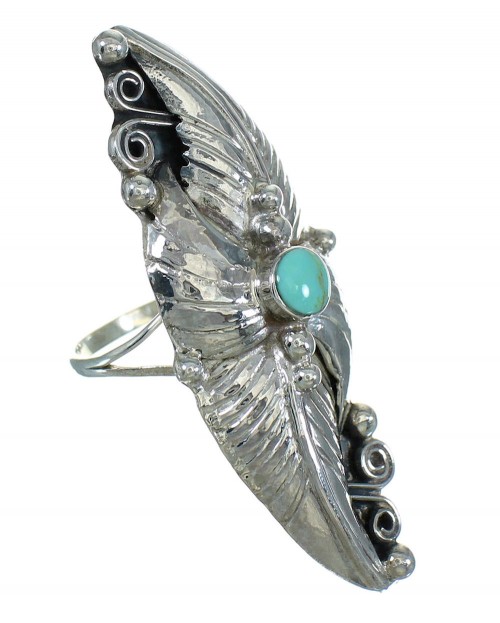 Southwest Turquoise Authentic Sterling Silver Scalloped Leaf Ring Size 7-1/2 YX89534