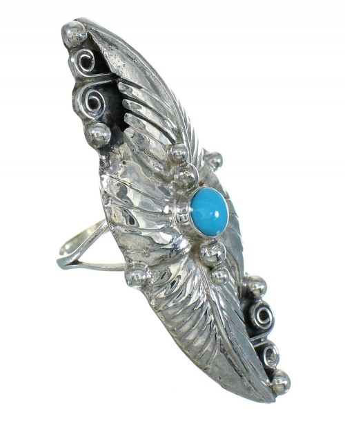 Southwest Silver And Turquoise Scalloped Leaf Ring Size 5-1/4 YX89544