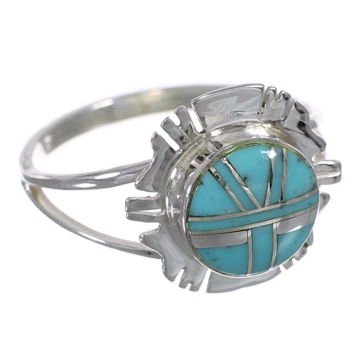 Southwestern Sterling Silver Turquoise Inlay Ring Size 5-1/2 RX86119