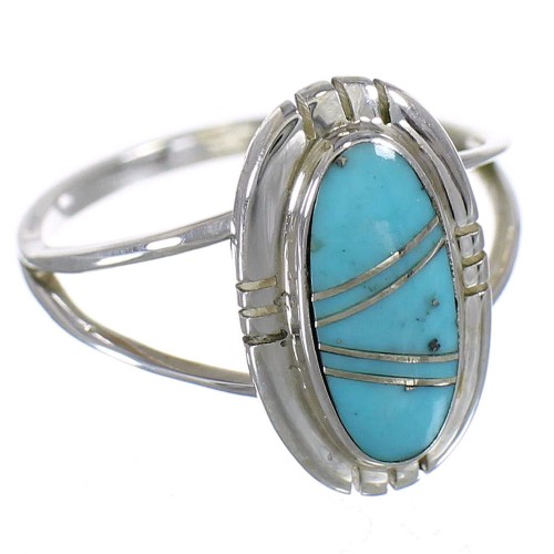 Genuine Sterling Silver Turquoise Inlay Ring Size 4-3/4 RX86213