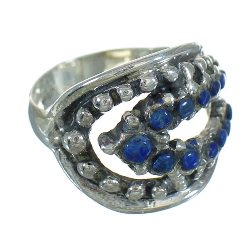 Genuine Sterling Silver Lapis Southwestern Ring Size 6-3/4 AX89769