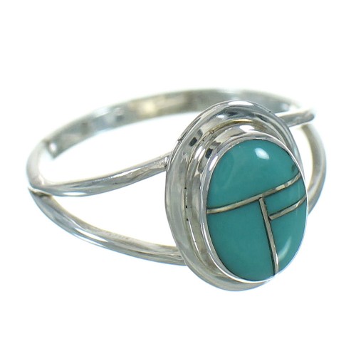 Turquoise Inlay Sterling Silver Ring Size 6-1/2 AX89125