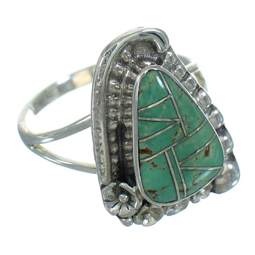 Silver Turquoise Southwestern Flower Ring Size 8-1/2 AX89152