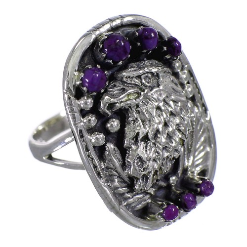 Magenta Turquoise Sterling Silver Eagle Jewelry Ring Size 4-1/4 RX88797