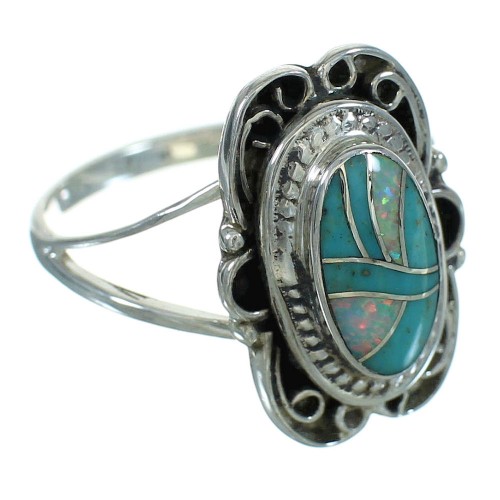 Genuine Sterling Silver Turquoise Opal Inlay Ring Size 6 RX88461