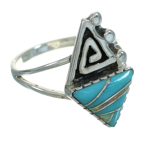 Sterling Silver Turquoise Opal Water Wave Jewelry Ring Size 4-1/4 RX88476