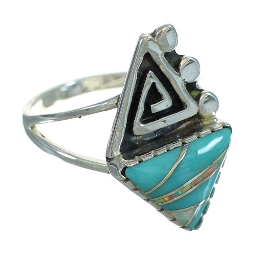 Authentic Sterling Silver Water Wave Turquoise Opal Inlay Ring Size 4-1/2 RX88498
