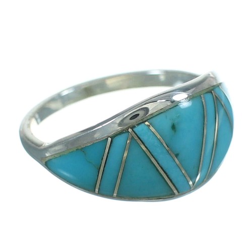 Authentic Sterling Silver Turquoise Inlay Jewelry Ring Size 6-1/4 FX90721