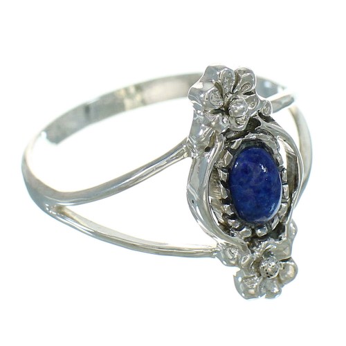 Southwest Lapis Silver Flower Ring Size 4-3/4 YX89672