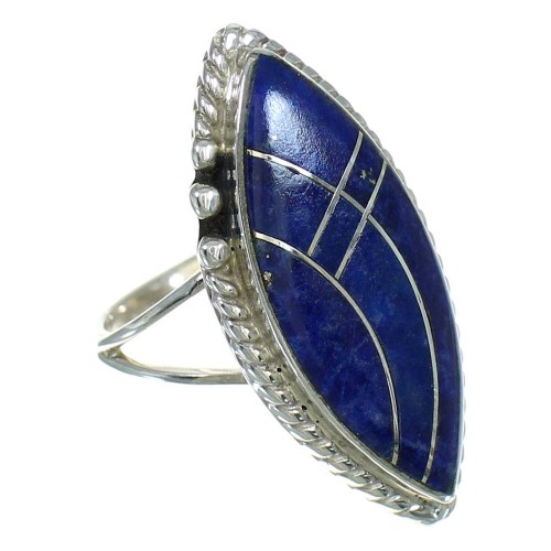 Lapis Inlay Sterling Silver Southwestern Ring Size 7 AX88116