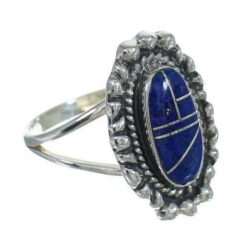 Silver Southwestern Lapis Inlay Jewelry Ring Size 8-1/4 AX88157