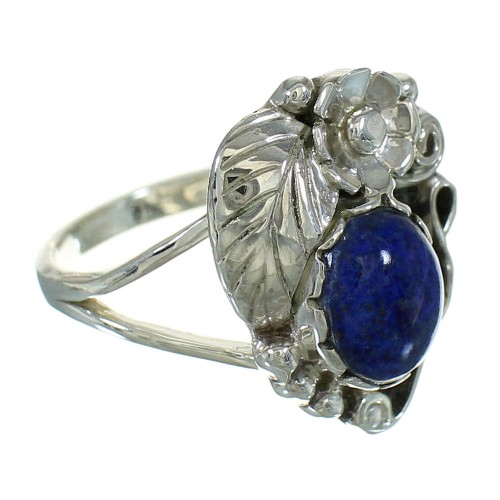 Lapis Sterling Silver Flower Southwestern Ring Size 7-1/4 AX88210