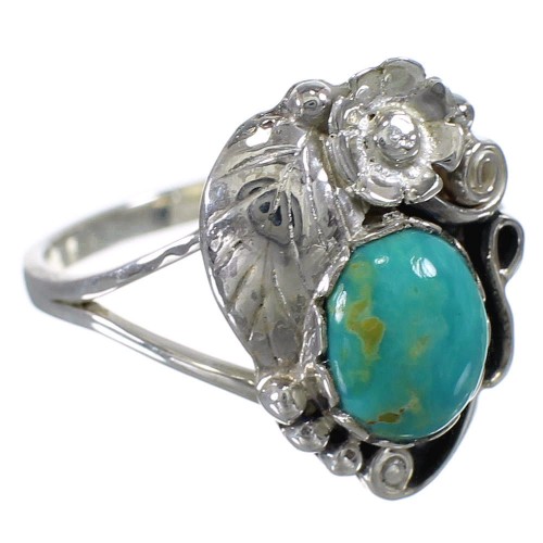 Turquoise Genuine Sterling Silver Southwest Flower Ring Size 8-1/2 AX88235