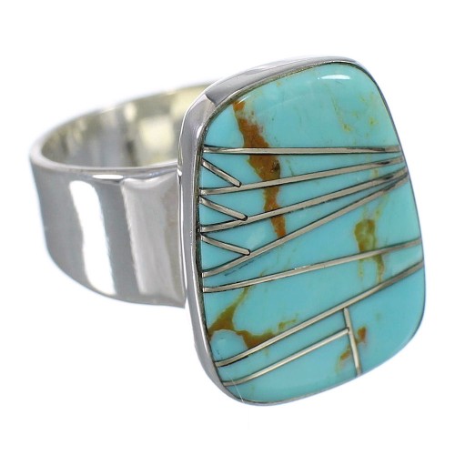 Turquoise Inlay Sterling Silver Southwestern Ring Size 7-1/2 AX88249