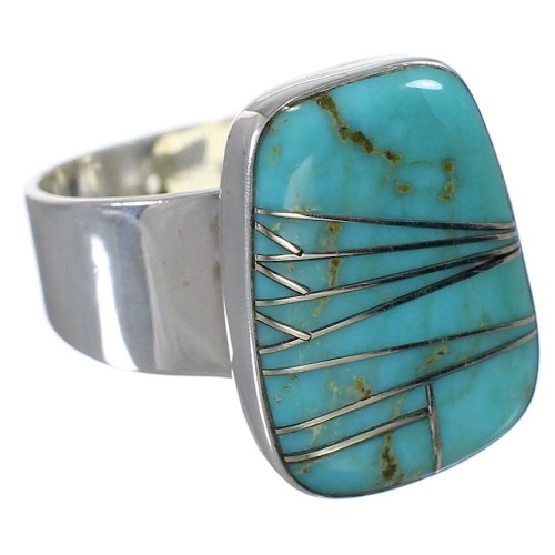 Silver Southwestern Turquoise Inlay Jewelry Ring Size 8 AX88258